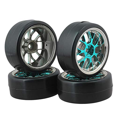 Blue Plastic Y Shape Hub Wheel Rim with Smooth Tires for RC 1:10 On-Road Racing Car & Drift Car Pack of 4