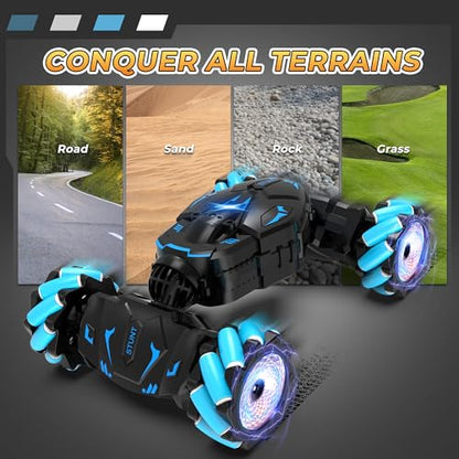 RC Stunt Cars Gesture Sensing Remote Control Car for Boys Gifts Toys, Blue | 2.4Ghz Hand Controlled Car with Lights Music Sprayer, 360° Rotation, Drift, 4WD Off-Road, Birthday Xmas Gifts Toys for Kids - color: Blue