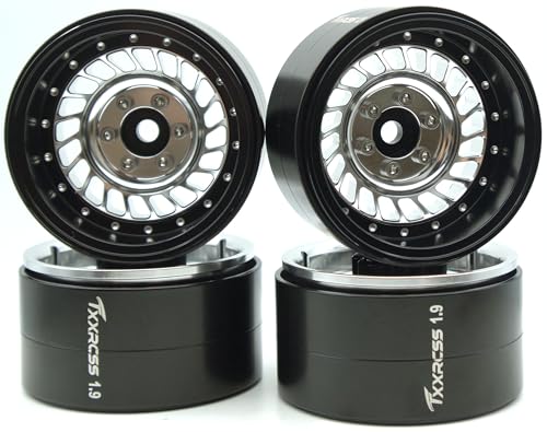 Super Heavy Rc 1.9 Beadlock Wheels Offsets -10mm Rims for 1/10 RC Crawler (Silver Black) XX - color: Silver Black