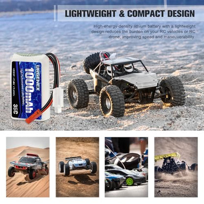 2S Lipo Battery 7.4V 1000mAh 35C(Burst 70C) Rechargeable RC Battery with JST Plug Compatible with WLtoys RC Cars A949 A959 A969 A979 K929 and Most 1/14 1/16 1/18 1/24 Scale RC Car Truck - style: 2PACK