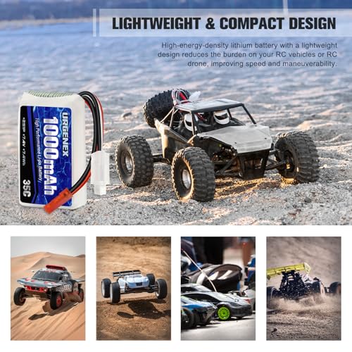 2S Lipo Battery 7.4V 1000mAh 35C(Burst 70C) Rechargeable RC Battery with JST Plug Compatible with WLtoys RC Cars A949 A959 A969 A979 K929 and Most 1/14 1/16 1/18 1/24 Scale RC Car Truck - style: 2PACK
