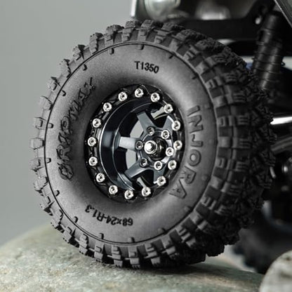 INJORA 1.3" Aluminium -5.25mm Offset Beadlock Wheels for 1/24 1/18 RC(Grey) - color: Grey