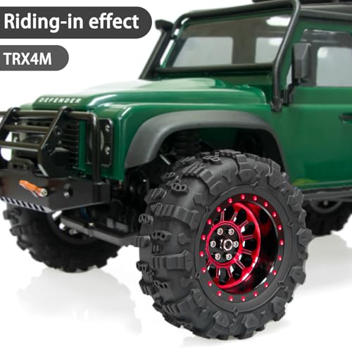 LRFHL 1.3" Beadlock Wheel Tires Aluminum for SCX24 TRX4M, 4PCS, Red | Upgraded 1.45-inch Wheel, 1/24 SCX24 1/18 TRX4M RC Crawler Car Upgrade - color: Black Tires+ Red Wheels-2