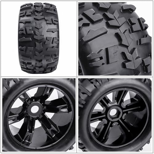RC Monster Truck Tires and Wheels 17mm Hex Pre-Glued Set with Foam Inserts for 1/8 Arrma Kraton 1/10 Maxx E-Revo (4Pcs)