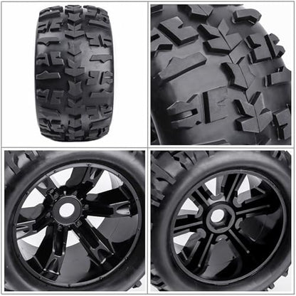 RC Monster Truck Tires and Wheels 17mm Hex Pre-Glued Set with Foam Inserts for 1/8 Arrma Kraton 1/10 Maxx E-Revo (4Pcs)