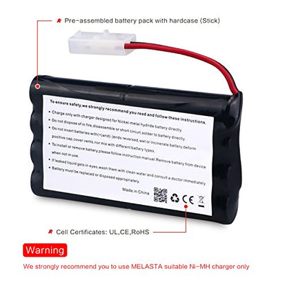 melasta 9.6V 2000mAh NiMH AA Battery Pack for Airsoft/RC Cars | Tamiya connector. Compatible with RC cars, boats, gadgets, and airsoft guns. Rechargeable high-capacity pack.