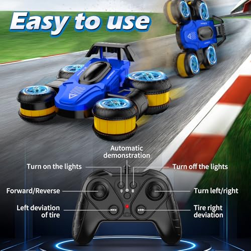 Remote Control RC Stunt Car Toy - High-Speed Drift 360° Flips Rotating 4WD Off-Road Vehicle for Kids Boys Girls Gifts Birthday Gifts (Blue) - color: Blue