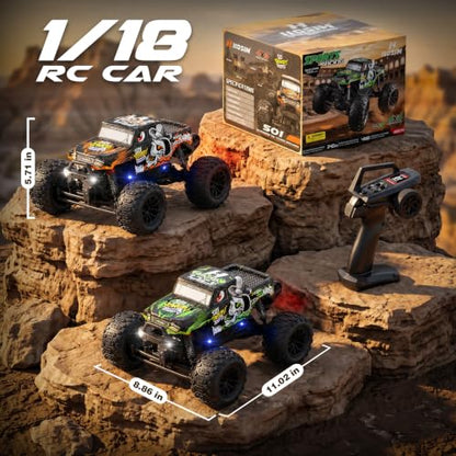 Hosim 1/18 All Terrain RC Cars, 38KPH+ 4WD Remote Control Car Monster Truck | High Speed 4WD RC Monster Truck, RC Truck with 2 Rechargeable 1500mAH Batteries, Waterproof Remote Control Truck Toy Gift - color: Green
