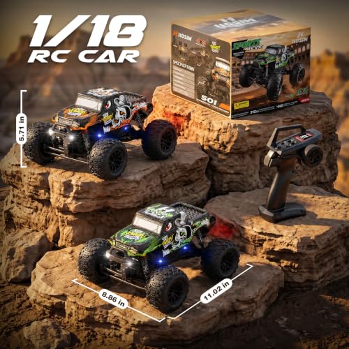 Hosim 1/18 All Terrain Remote Control Car, 38KPH 4WD RC Car Monster Truck | High Speed 4WD Remote Control Monster Truck, RC Truck with 2 Rechargeable Batteries, Waterproof Remote Control Truck Toy Gift - color: Orange