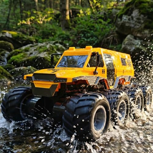KB KAIBO 1:12 Large Amphibious Remote Control Car Monster Truck - 8WD All Terrain Waterproof Toy for Kids, 7.4V High-Speed Remote Control Car for Boys Girls Ages 6-12, Perfect Birthday Gifts -Yellow - color: Yellow