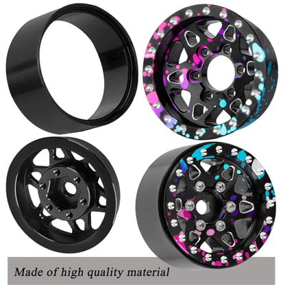 for SCX24 TRX4M 1/24 1/18 RC Crawler Car,Aluminum 1.0" Beadlock Wheel Tires Wheel Hub Wheels Rim 4PCS 1.0in Beadlock Wheel Rims Heavy Duty Rim,Colour - color: （4PCS)colour