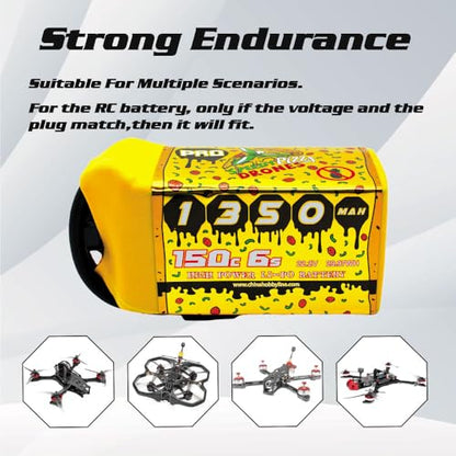 CNHL Speedy Pizza 1350mAh 6S Lipo Battery 22.2V 150C XT60 Plug | Low internal resistance offers explosive acceleration and agile control for FPV racing drones and cinematic quadcopters.