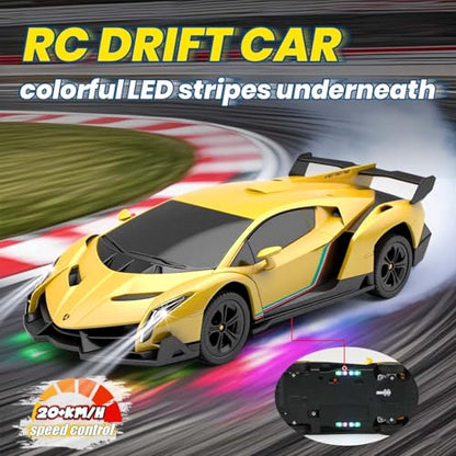 Remote Control Car 1:24 Licensed Lamborghini 2.4G RC Drift Car,yellow | rc car with LED Lights 2.4GHz 4WD 15KM/H Fast Speed Control Rechargeable Battery 800mah Birthday for Kids Boys 8-12 - color: Yellow