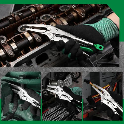 SK 9.5" Long Nose Locking Pliers, Vice Grips, Premium CR-V Steel | Vise Grip Pliers, Nickel-Plated Finish, Ergonomic Anti-slip Handle, Ideal for Welding or Assembly - size: 9.5"