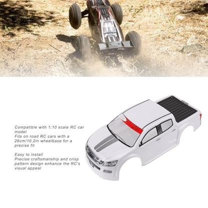 Drfeify 1/10 RC Car Shell, PVC Remote Control Truck Body Shell Cover Spare Part for 26cm Wheelbase (White) - color: White