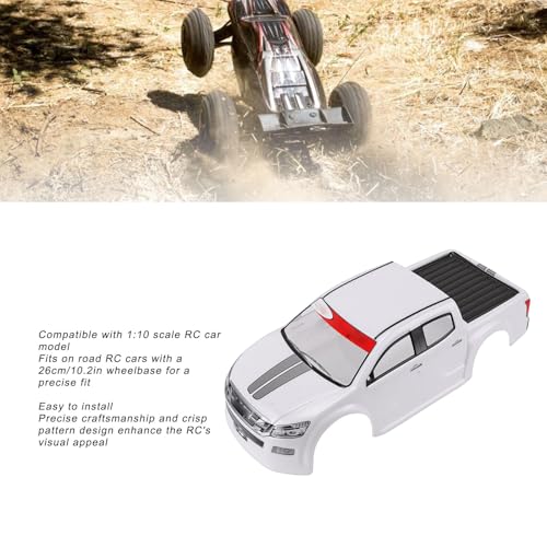 Drfeify 1/10 RC Car Shell, PVC Remote Control Truck Body Shell Cover Spare Part for 26cm Wheelbase (White) - color: White