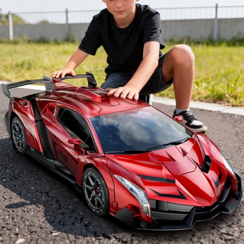 Veeniix V991 1:10 Big Size Transform RC Car, 2-in-1 Robot Toy Car, Red | Gesture Sensing, One-Key Deformation, LED Lights & Sound, 2 Rechargeable Batteries 70 Min Play, Gift for Kids Ages 6+ - color: Red