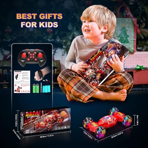 Nikuku Gesture Sensing RC Stunt Car, 4WD Remote Control Car for Boys 6-12 | Hand Controlled RC Twist Car with Lights & Music, 360° Rotation, Birthday Gift Ideas for Kids Ages 6 7 8 9 10 11 12 - color: Red