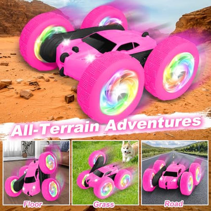 Remote Control Car, RC Cars for Girls, 2.4 GHz Double Sided RC Crawler with Upgraded USB-C Modular Battery, 360°Rotating Car Toys for 6 7 8 9 10 11 12 Year Old Girl Birthday Gift Rose - color: Rose