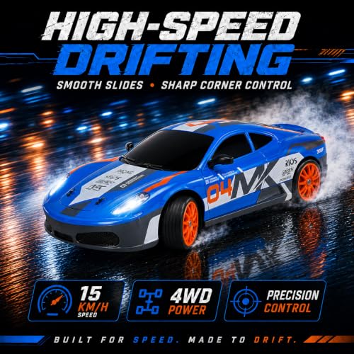 Liberty Imports RC Drift Car 1/24 2.4GHz 4WD Remote Control Sport Racing On-Road Vehicle with LED Light, Batteries and Drift Tires (Style 7) - style: Blue