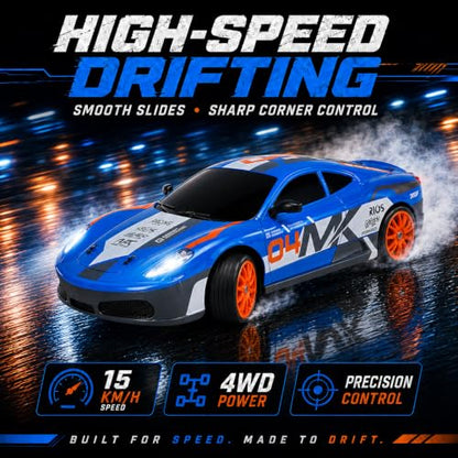 Liberty Imports RC Drift Car 1/24 2.4GHz 4WD Remote Control Sport Racing On-Road Vehicle with LED Light, Batteries and Drift Tires (Style 7) - style: Blue