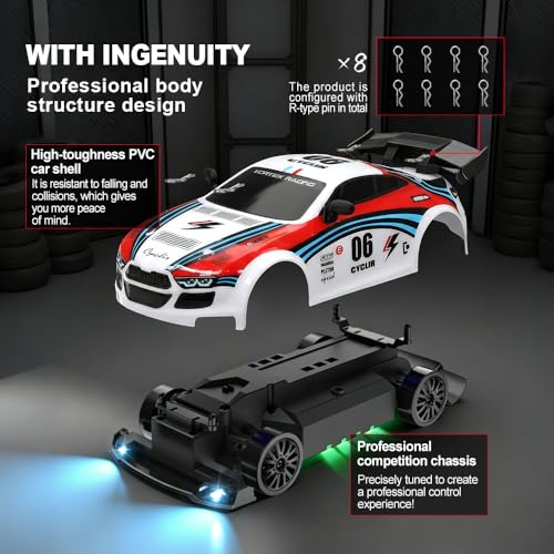 Drift RC Car, 2.4GHz Remote Control Car 4WD High Speed Racing Sport Vehicle with 2 Rechargeable Batteries, LED Lights, 1:24 Scale Racing Hobby RC Cars Toys for Ages 8-13 Boys Girls Kids Birthday Gift - color: White