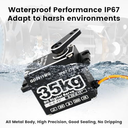 GOTECK 35KG Digital Servo,Large Torque 8.4V Full Metal Gear IP67 Waterproof Steering Servo with 25T Servo Horn for 1/8 1/10 1/12 RC Crawler Car,Robot,Boat,Truck Robot Parts (35KG(8.4V)-270°)
