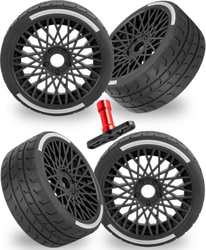 17mm Hex Highway Tires & Plastic Rims for 1/8 Typhon 6S BLX 1/7 Infraction 6S BLX Limitless - On-Road/Drift Upgrade,4pcs,Black