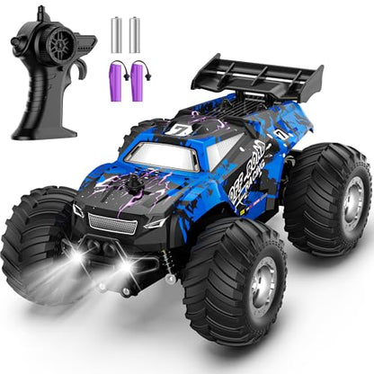 All-Terrain Remote Control Car for Boys 8-12 Headlight Christmas | Monster Remote Control Truck Rechargeable, 2 Motors 10KM/H 2.4GHZ Speed-friendly, Sturdy RC Cars for Christmas Beginner Kids - color: Blue