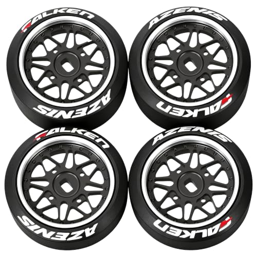 4 Pcs 25mm Star Shaped Rc Drift Wheels & Logo Drift Tires for 1/24 1/28 Wltoys, [2N+2W] Aluminum Alloy Rims with Rc Drift Car Tires for 1/24 1/28 Mini-Q HGD1 Wltoys K969 K989 k929(Black) - color: Black