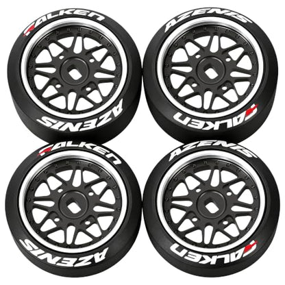 4 Pcs 25mm Star Shaped Rc Drift Wheels & Logo Drift Tires for 1/24 1/28 Wltoys, [2N+2W] Aluminum Alloy Rims with Rc Drift Car Tires for 1/24 1/28 Mini-Q HGD1 Wltoys K969 K989 k929(Black) - color: Black