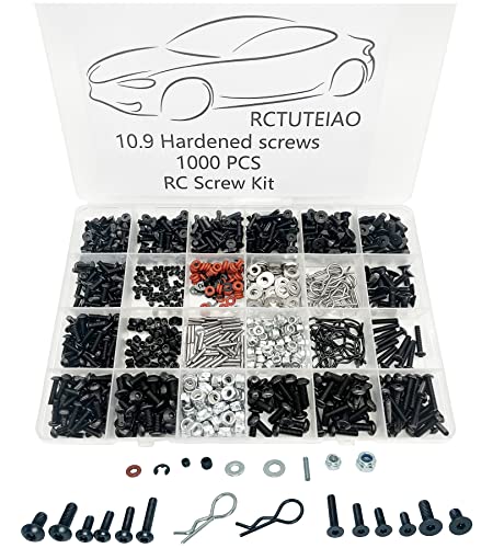 1000pcs Universal RC Screw Kit Screws Assortment Set, Hardware Fasteners for Traxxas Axial Redcat HPI Arrma SCX10 Losi 1/8 1/10 1/12 1/16 Scale RC Cars Trucks Crawler, RC Screw Kit, Body Clips Pins