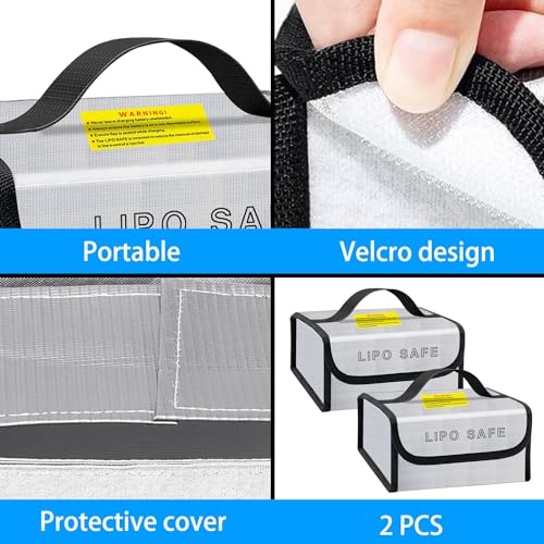2PCS 185 * 120 * 80mm Lipo Battery Safe Bag Fireproof Charging Bag for RC Lipo Battery Pack Storage Charging Transport, Home Office Travel Lipo Safe Storage Pouch - size: 185x120x80mm (2 pcs)
