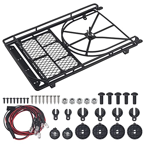 ShareGoo RC 1/10 Metal Roof Rack Luggage with 6LED Light Set Compatible with Traxxas TRX4 Axial SCX10 90046 Tamiya CC01 D90 Wrangler 1/10 RC Crawler Car (Style 1)