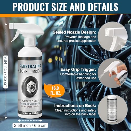 16.9 oz Bottle Tire Mounting Rubber Lubricant, Tire Mounting and Demounting Lubricant for Enhanced Bead Seal & Rust Protection for Car, Truck, Motorcycle, UTV & Trailer, Ready to Use Spray