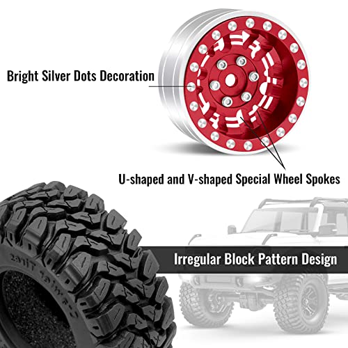 OGRC 1.0 Plus (1.2 Inches) Beadlock Wheels 7mm Negative Offset Wheel Rims Super Soft Sticky Tires for TRX4M SCX24 FCX24 AX24 1/24 1/18 RC Crawler Car - 62 * 24mm (Red) - color: Red