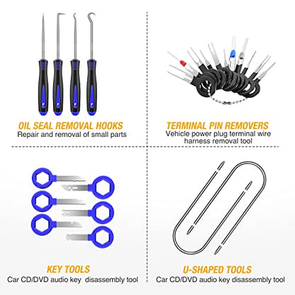 GOOACC 200Pcs Auto Trim Removal Tool and Push Pin Retainer Clip Set | Fastener Terminal Remover Adhesive Cable Clips Round Handle Crowbar Kit Car Panel Radio Auto Clip Pliers - color: 200Pcs Clips Removal Kit Blue