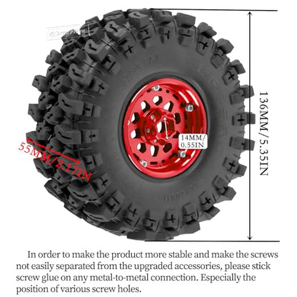 RC 2.2 Beadlock Wheels and Tires for 1/10 TRX4 SCX10 Capra AMG 6x6 Gen8 Everest Gen7 Pro RC Crawler,Alunium 2.2 Beadlock Rims RC Wheels 2.2 Beadlock Tires,4pcs,Red - color: Red(4pcs)