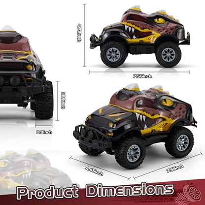 Dinosaur-Shaped Off-Road Vehicle Remote Control Cool Off-Road Vehicle Truck, 2.4GHz RC Car with LED Lights, 1:20Scale, RC Truck, Remote Control car from a Long Distance.Gifts for Boys (Brown) - color: Brown