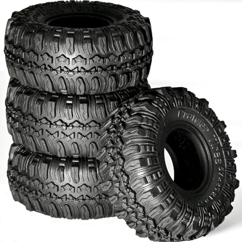 1.0 RC Crawler Tires 57x24mm, 4PCS Soft Sticky Rock Terrain Rubber Tires with Foam Inserts, Compatible with Traxxas TRX4M, Axial SCX24, FMS FCX24 FCX18, 1/18 1/24 Crawlers