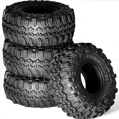 1.0 RC Crawler Tires 57x24mm, 4PCS Soft Sticky Rock Terrain Rubber Tires with Foam Inserts, Compatible with Traxxas TRX4M, Axial SCX24, FMS FCX24 FCX18, 1/18 1/24 Crawlers