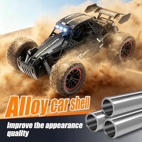 Jiakora Remote Control Car, Fast RC Monster Truck with Durable Metal Body, 1:16 Off-Road RC Crawler with LED Headlights, All-Terrain Drift Car, 3 4 5 6 7 8 9 10 Year Old Boys Girls Kids Gifts - color: Black