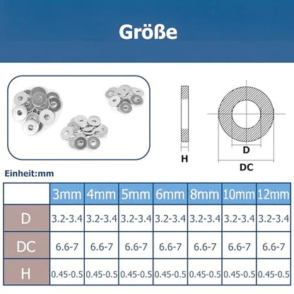 Stainless Steel Flat Washers Assortment, 18-8 (304) Stainless Steel Metric Washers, 549-Piece Set (3mm, 4mm, 5mm, 6mm, 8mm, 10mm, 12mm) with Plastic Storage Case
