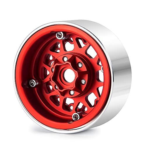 RCLIONS 1.9inch Beadlock Wheels Aluminum Rims for 1/10th RC Crawler Car - color: Red