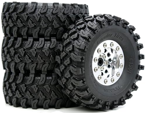 Brass 1.3 Beadlock Wheel Tires Set Sticky Soft Tires 70 * 26mm for Axial SCX24 AX24 TRX4M FCX24 Upgrade 1/24 1/18 RC Crawler Car (Silver) YK - color: Silver