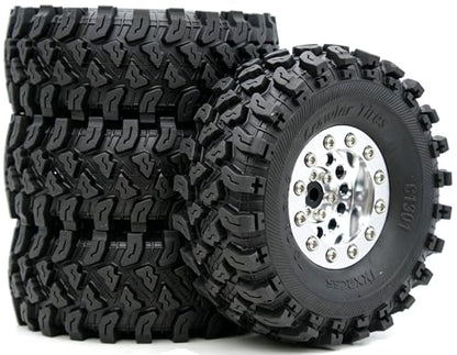 Brass 1.3 Beadlock Wheel Tires Set Sticky Soft Tires 70 * 26mm for Axial SCX24 AX24 TRX4M FCX24 Upgrade 1/24 1/18 RC Crawler Car (Silver) YK - color: Silver