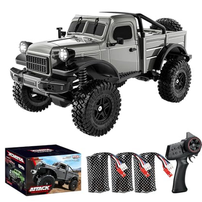 1:18 Scale All Terrain Remote Control Car, 2.4 GHz 4WD RC Rock Crawler with LED Lights, 12KPH Off-Road Pickup Truck Vehicle Toys RTR Gift for Adults - color: Gray, size: 3 Battery