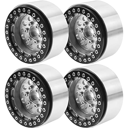 4Pack ShareGoo Aluminum Alloy 1.9" Beadlock Wheel Rims Hubs Compatible with Traxxas TRX4 Axial SCX10 RCAWD D90 D110 Tamiya CC01 1/10 RC Crawler Car (Silver) - color: Silver