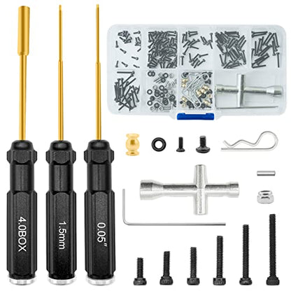 OGRC Screw Set SCX24 Tool Kit 1/24 Repair Tools with 3 PCS Hex Screwdriver | Include: 0.05" Hex Screwdriver , 1.5mm Hex Nut Drivers and 4mm Screwdrivers