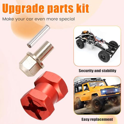 4pcs 12mm Hex Wheel Hub Drive Adaptor 15mm Extension Combiner Coupler for 1/10 RC Car Crawler SCX10 D90,Red